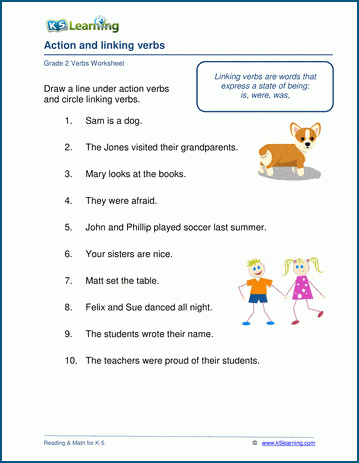 linking verbs worksheets k5 learning