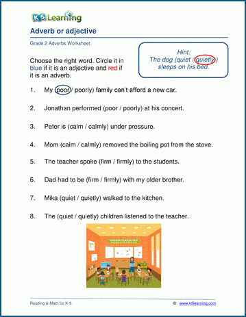 Adverb or adjective worksheets K5 Learning