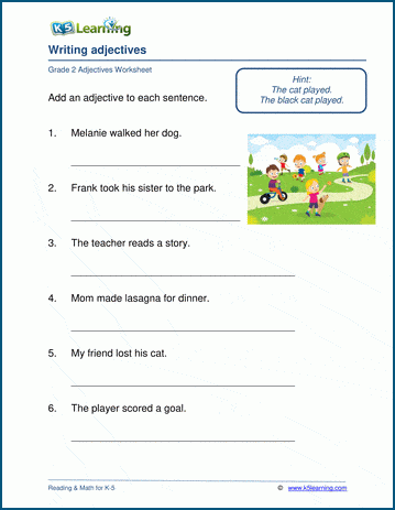 Writing Adjectives Worksheets For Grade 2 K5 Learning