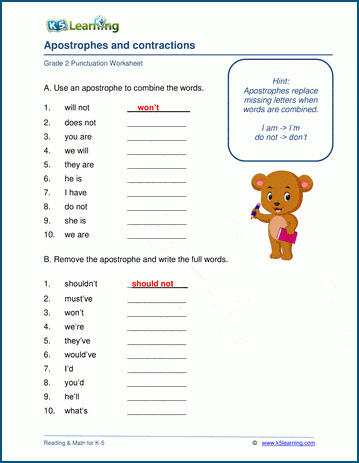 Contraction worksheets second grade