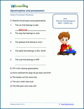 apostrophes and possession worksheets k5 learning