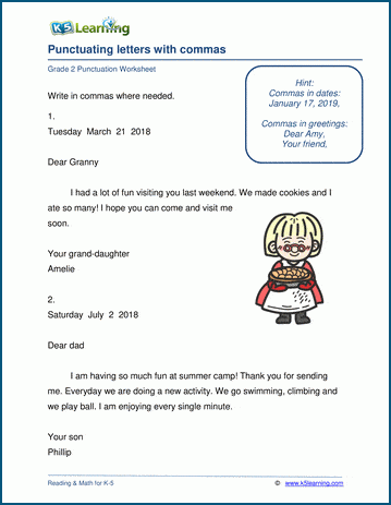 Grade 2 grammar worksheet on punctuating letters