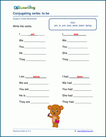 conjugating verbs worksheets k5 learning