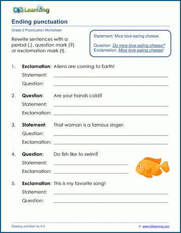 Ending Punctuation Worksheets For Grade 2 K5 Learning