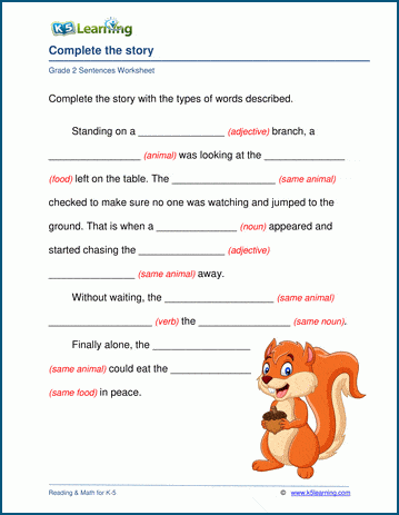 Parts Of Speech Worksheet Plete The Story