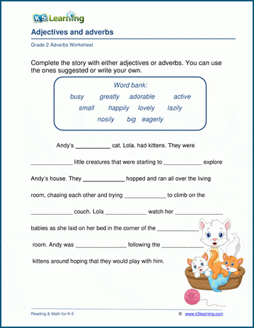 writing adjectives and adverbs worksheets k5 learning