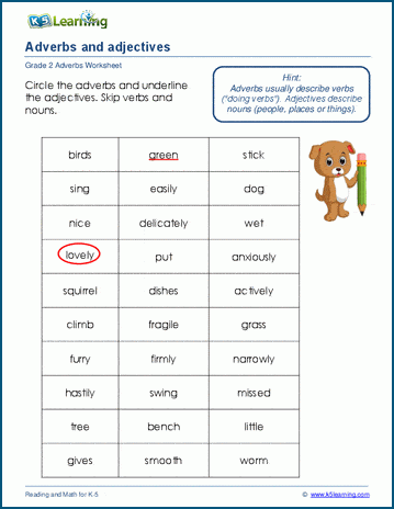 adverbs and adjectives worksheets k5 learning