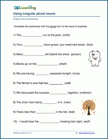 Writing irregular plural nouns worksheets K5 Learning