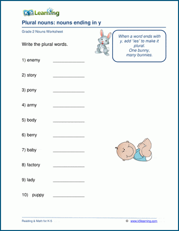 Nouns Ending In Y Worksheets K5 Learning