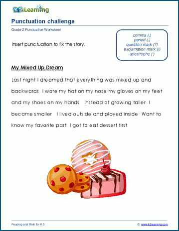 story punctuation worksheet k5 learning