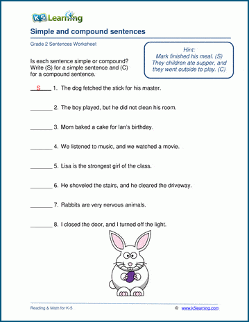 Compound Sentences 1st Grade   Grade 2 Simple Compound Sentences A 