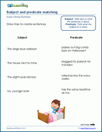 Subject and predicate matching worksheet