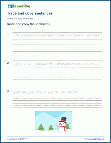 Writing Sentences Worksheets for Grade 2 Students