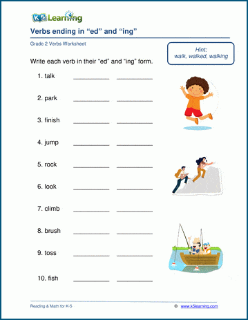 Verbs ending in 'ed' or 'ing' worksheets