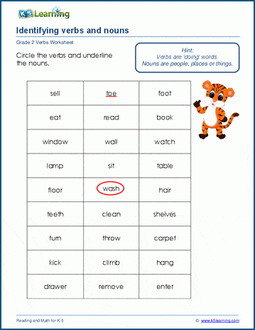 verbs and nouns worksheets k5 learning