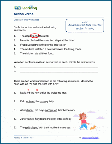 action verbs worksheet 4th grade