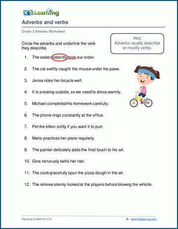 Identify Adverbs Worksheet