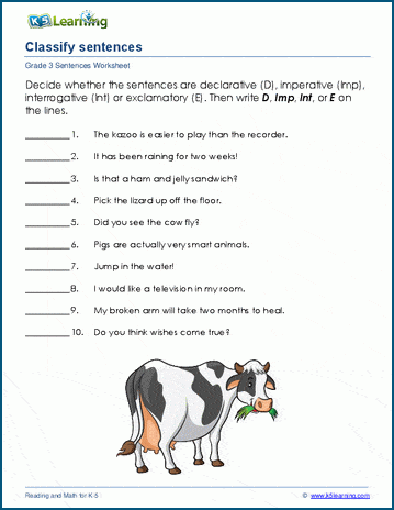 Classify sentences worksheet