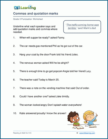 Commas And Quotation Marks Worksheets K5 Learning