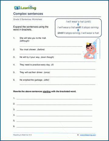 Writing complex sentences worksheets | K5 Learning