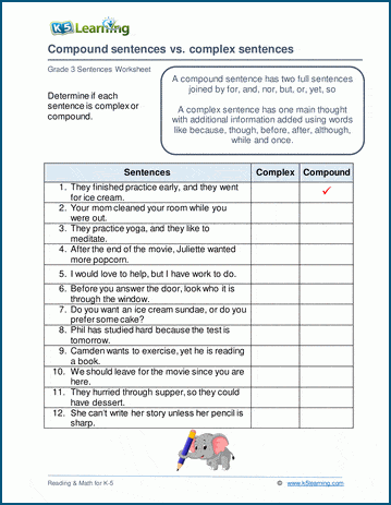 Compound Complex Sentence Worksheet   Grade 3 Compound Complex Sentences A 