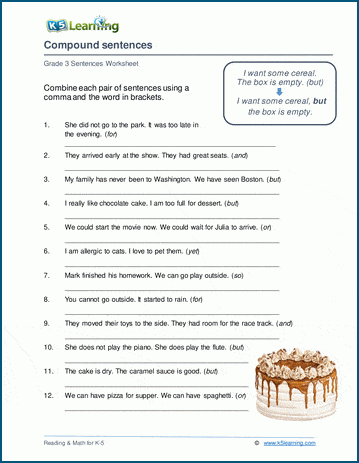 Combining Sentences Worksheet   Grade 3 Compound Sentences A 