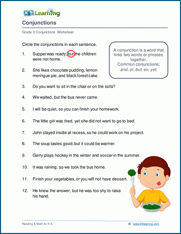 Conjunctions worksheet K5 Learning