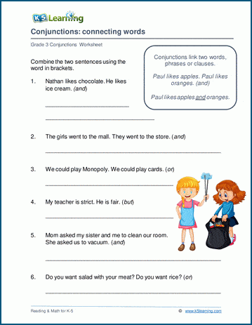 Connecting Words With Conjunctions Worksheets K5 Learning