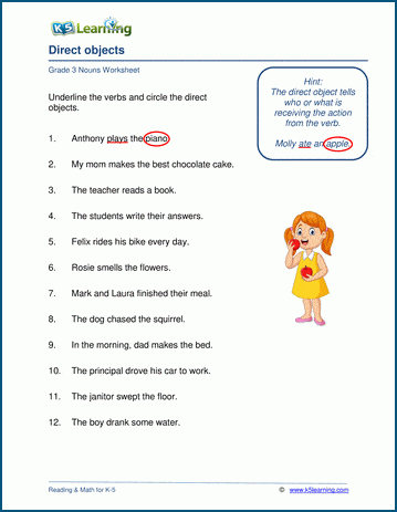 Nouns as direct objects worksheets | K5 Learning