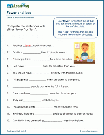 adjectives worksheets grade 3