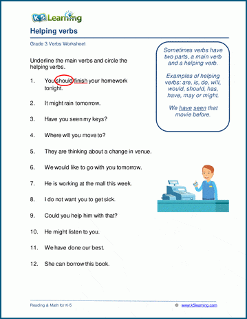 Helping verbs worksheets K5 Learning