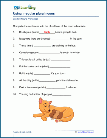 Irregular Nouns Worksheets K5 Learning