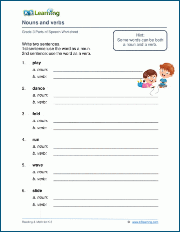 Grade 3 Parts of Speech Worksheets