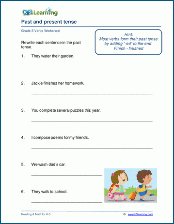 past and present tenses worksheets k5 learning
