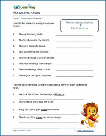 Grade 3 possessive aopstrophe worksheets