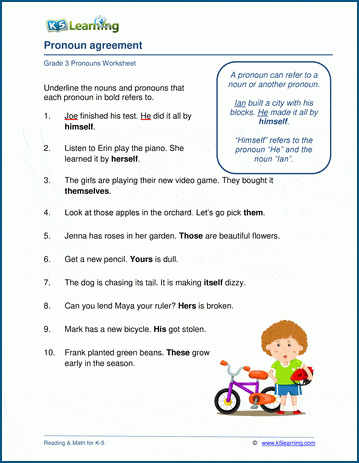 Pronoun agreement | K5 Learning