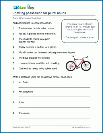 grade 3 punctuation worksheets k5 learning