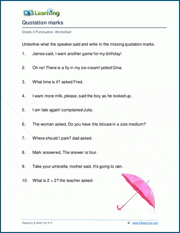 quotation mark worksheet punctuation worksheets quotation marks 18