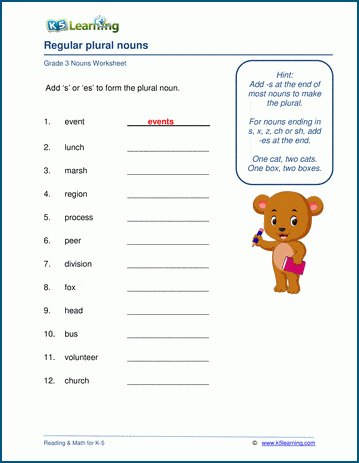 regular plural nouns worksheets k5 learning