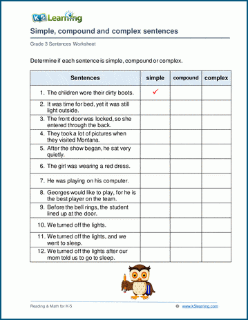 Simple, compound or complex sentence worksheets | K5 Learning