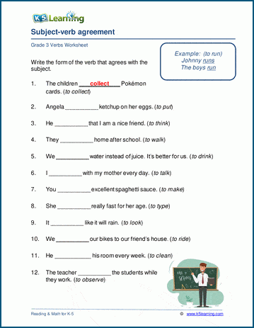 Subject Verb Agreement Worksheets K5 Learning