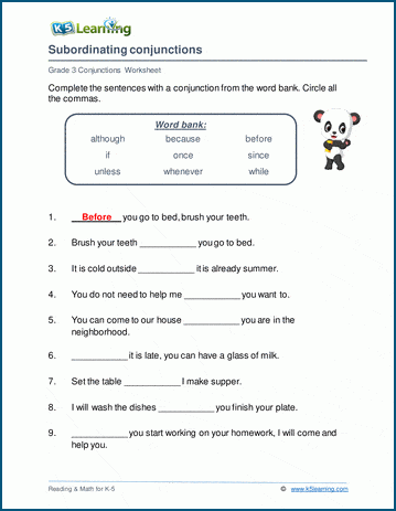 Subordinating Conjunctions | K5 Learning