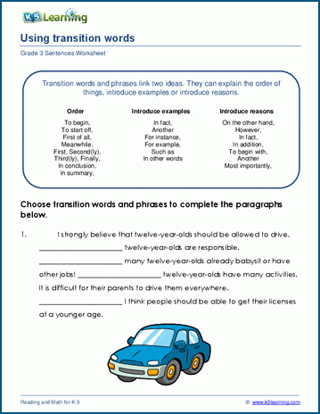 Transition words worksheet