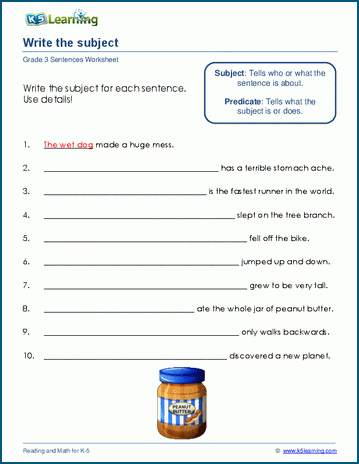 Write subject and predicates worksheet