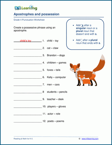 apostrophes worksheets k5 learning