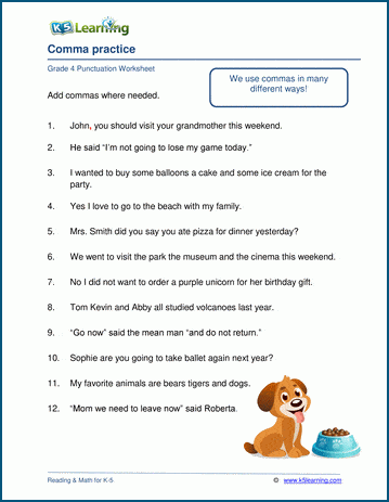 Using Commas Worksheet