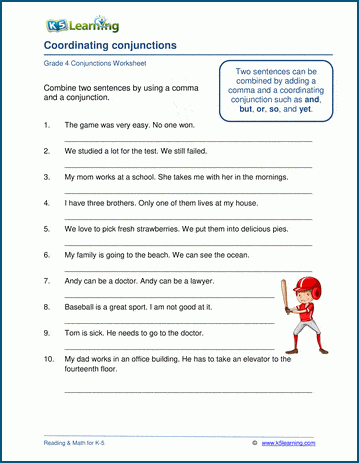 Coordinating conjunctions worksheets K5 Learning