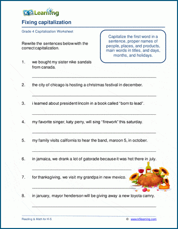 Fixing Capitalization Worksheets K5 Learning