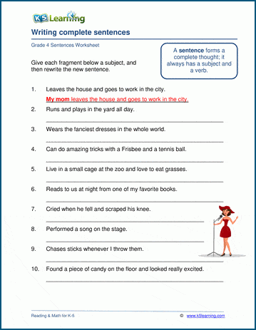 Fragment to full sentences worksheets