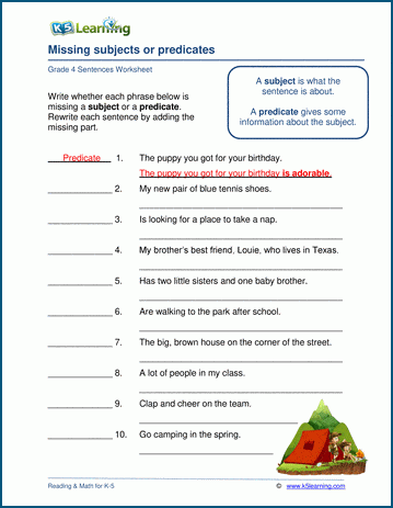 missing subjects and predicates worksheets k5 learning